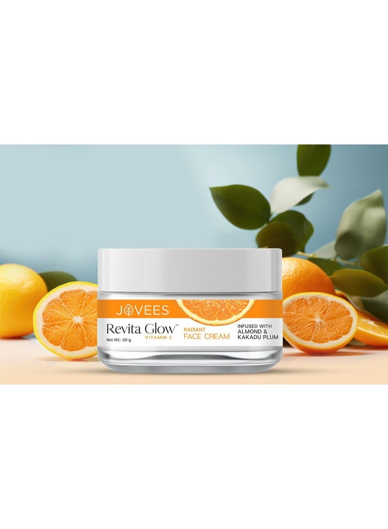 Jovees Revita Glow Vitamin C Cream Infused with Almond & Kakadu Plum | Reduces Dark Spots, Hyperpigmentation & Fine Line Apperances | For All Skin Type 50G - Image 2